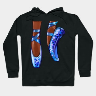 Ballet pointe shoes in blue. Dance African American dancer dancing brown Ballerina Hoodie